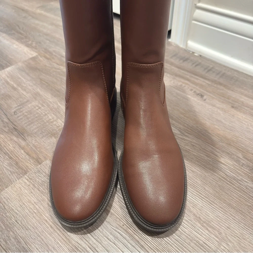 Coach Faith Riding Tall Brown Walnut Leather Logo Boots